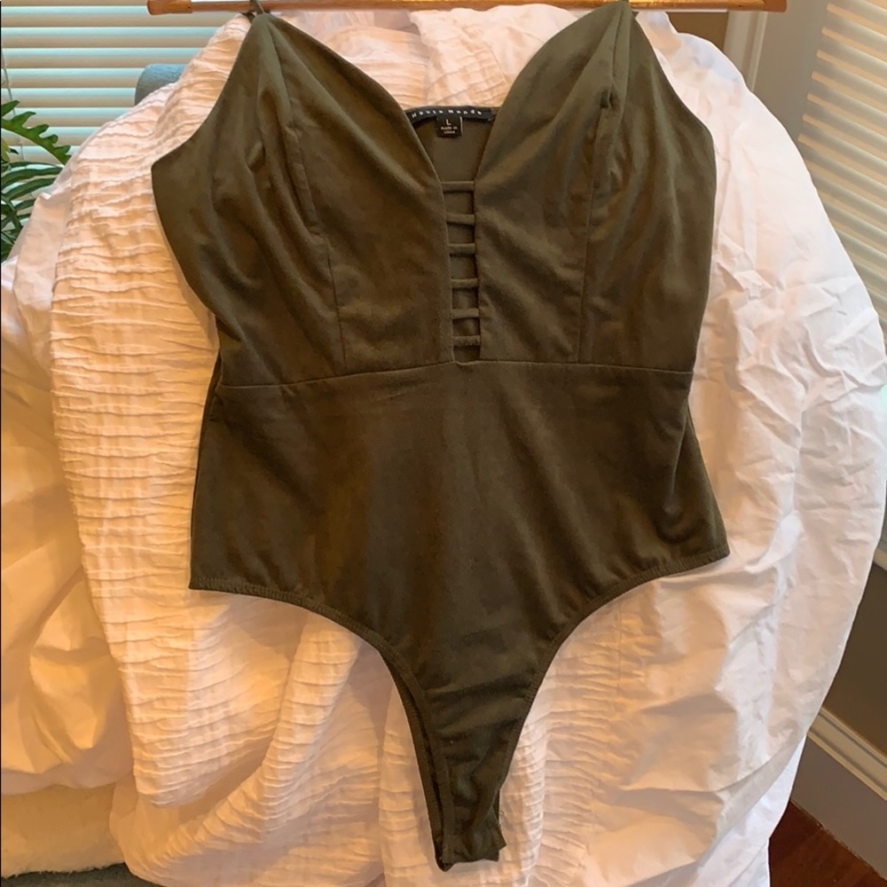 Olive green suede bodysuit